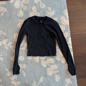 SKIMS Black Crewneck Henley